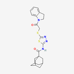 molecular formula C23H26N4O2S2 B2653136 N-[5-[2-(2,3-二氢吲哚-1-基)-2-氧代乙基]硫代-1,3,4-噻二唑-2-基]金刚烷-1-甲酰胺 CAS No. 392300-67-3
