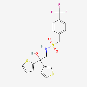 molecular formula C18H16F3NO3S3 B2653143 N-(2-hydroxy-2-(thiophen-2-yl)-2-(thiophen-3-yl)ethyl)-1-(4-(trifluoromethyl)phenyl)methanesulfonamide CAS No. 2097932-62-0