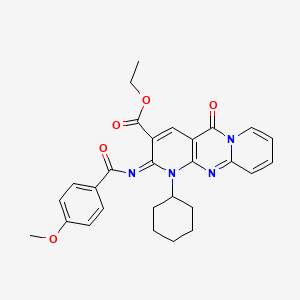 molecular formula C28H28N4O5 B2653145 (Z)-ethyl 1-cyclohexyl-2-((4-methoxybenzoyl)imino)-5-oxo-2,5-dihydro-1H-dipyrido[1,2-a:2',3'-d]pyrimidine-3-carboxylate CAS No. 534579-26-5