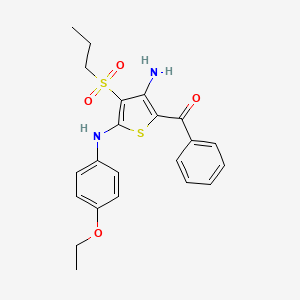 molecular formula C22H24N2O4S2 B2653148 (3-Amino-5-((4-ethoxyphenyl)amino)-4-(propylsulfonyl)thiophen-2-yl)(phenyl)methanone CAS No. 890794-08-8