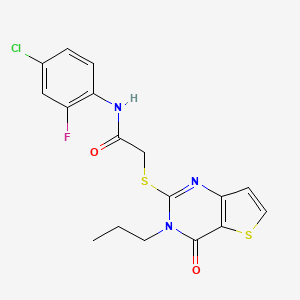 molecular formula C17H15ClFN3O2S2 B2653151 N-(4-chloro-2-fluorophenyl)-2-[(4-oxo-3-propyl-3,4-dihydrothieno[3,2-d]pyrimidin-2-yl)sulfanyl]acetamide CAS No. 1252926-89-8