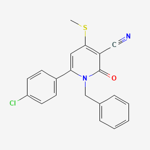 molecular formula C20H15ClN2OS B2653163 1-Benzyl-6-(4-chlorophenyl)-4-(methylsulfanyl)-2-oxo-1,2-dihydro-3-pyridinecarbonitrile CAS No. 478042-93-2