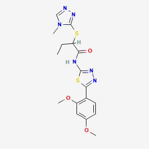 molecular formula C17H20N6O3S2 B2653165 N-(5-(2,4-dimethoxyphenyl)-1,3,4-thiadiazol-2-yl)-2-((4-methyl-4H-1,2,4-triazol-3-yl)thio)butanamide CAS No. 394239-02-2