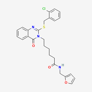 molecular formula C26H26ClN3O3S B2653189 6-[2-[(2-氯苯基)甲硫基]-4-氧代喹唑啉-3-基]-N-(呋喃-2-基甲基)己酰胺 CAS No. 422276-34-4