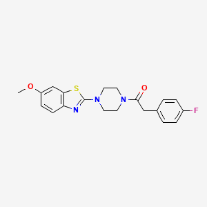 molecular formula C20H20FN3O2S B2653196 2-(4-氟苯基)-1-(4-(6-甲氧基苯并[d]噻唑-2-基)哌嗪-1-基)乙酮 CAS No. 900000-84-2