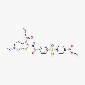 molecular formula C26H34N4O7S2 B2653198 2-(4-((4-(乙氧羰基)哌嗪-1-基)磺酰基)苯甲酰氨基)-6-乙基-4,5,6,7-四氢噻吩并[2,3-c]吡啶-3-羧酸乙酯 CAS No. 449767-63-9