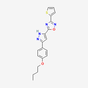 molecular formula C19H18N4O2S B2653203 5-[3-(4-丁氧基苯基)-1H-吡唑-5-基]-3-(2-噻吩基)-1,2,4-恶二唑 CAS No. 1257660-30-2