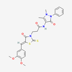 molecular formula C26H26N4O5S2 B2653204 (Z)-3-(5-(3,4-二甲氧基亚苄基)-4-氧代-2-硫代噻唑烷-3-基)-N-(1,5-二甲基-3-氧代-2-苯基-2,3-二氢-1H-吡唑-4-基)丙酰胺 CAS No. 392325-22-3