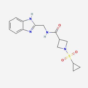 molecular formula C15H18N4O3S B2653208 N-((1H-benzo[d]imidazol-2-yl)methyl)-1-(cyclopropylsulfonyl)azetidine-3-carboxamide CAS No. 1428364-23-1