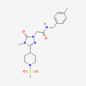 molecular formula C19H27N5O4S B2653209 2-(4-methyl-3-(1-(methylsulfonyl)piperidin-4-yl)-5-oxo-4,5-dihydro-1H-1,2,4-triazol-1-yl)-N-(4-methylbenzyl)acetamide CAS No. 1105249-33-9