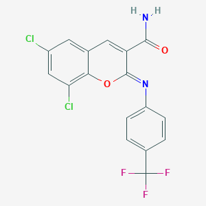 molecular formula C17H9Cl2F3N2O2 B2653210 (2Z)-6,8-dichloro-2-{[4-(trifluoromethyl)phenyl]imino}-2H-chromene-3-carboxamide CAS No. 325857-16-7