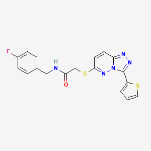 molecular formula C18H14FN5OS2 B2653213 N-(4-氟苄基)-2-((3-(噻吩-2-基)-[1,2,4]三唑并[4,3-b]哒嗪-6-基)硫代)乙酰胺 CAS No. 868966-77-2