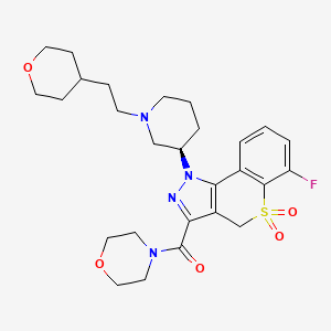 molecular formula C27H35FN4O5S B2653228 [6-Fluoro-1-[(3R)-1-[2-(oxan-4-yl)ethyl]piperidin-3-yl]-5,5-dioxo-4H-thiochromeno[4,3-c]pyrazol-3-yl]-morpholin-4-ylmethanone CAS No. 1305273-93-1