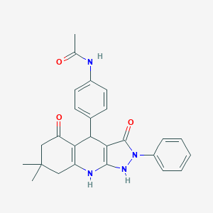molecular formula C26H26N4O3 B265323 N-[4-(3-hydroxy-7,7-dimethyl-5-oxo-2-phenyl-4,5,6,7,8,9-hexahydro-2H-pyrazolo[3,4-b]quinolin-4-yl)phenyl]acetamide 