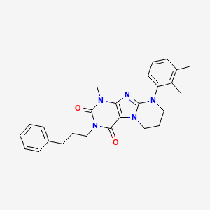 molecular formula C26H29N5O2 B2653236 9-(2,3-dimethylphenyl)-1-methyl-3-(3-phenylpropyl)-6,7,8,9-tetrahydropyrimido[2,1-f]purine-2,4(1H,3H)-dione CAS No. 923481-62-3