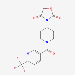 molecular formula C15H14F3N3O4 B2653240 3-(1-(6-(三氟甲基)烟酰基)哌啶-4-基)恶唑烷-2,4-二酮 CAS No. 2034241-48-8