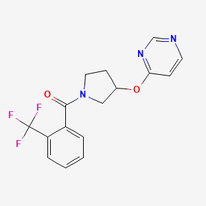 molecular formula C16H14F3N3O2 B2653248 (3-(Pyrimidin-4-yloxy)pyrrolidin-1-yl)(2-(trifluoromethyl)phenyl)methanone CAS No. 2034297-35-1