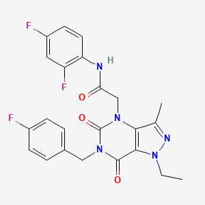 molecular formula C23H20F3N5O3 B2653249 N-(2,4-difluorophenyl)-2-(1-ethyl-6-(4-fluorobenzyl)-3-methyl-5,7-dioxo-6,7-dihydro-1H-pyrazolo[4,3-d]pyrimidin-4(5H)-yl)acetamide CAS No. 1185047-33-9