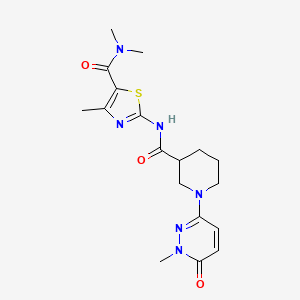 molecular formula C18H24N6O3S B2653252 N,N,4-trimethyl-2-(1-(1-methyl-6-oxo-1,6-dihydropyridazin-3-yl)piperidine-3-carboxamido)thiazole-5-carboxamide CAS No. 1396761-88-8
