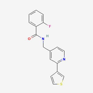 molecular formula C17H13FN2OS B2653254 2-氟-N-((2-(噻吩-3-基)吡啶-4-基)甲基)苯甲酰胺 CAS No. 2034307-47-4
