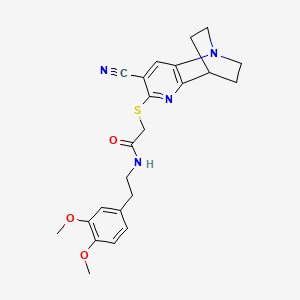molecular formula C23H26N4O3S B2653280 2-[(7-氰基-3,4-二氢-2H-1,4-乙烷-1,5-萘啶-6-基)硫烷基]-N-[2-(3,4-二甲氧基苯基)乙基]乙酰胺 CAS No. 728001-60-3