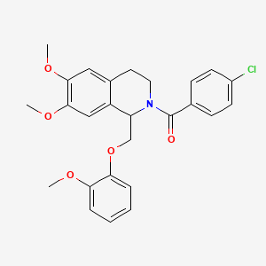 molecular formula C26H26ClNO5 B2653283 (4-chlorophenyl)(6,7-dimethoxy-1-((2-methoxyphenoxy)methyl)-3,4-dihydroisoquinolin-2(1H)-yl)methanone CAS No. 486451-13-2