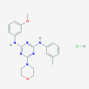 molecular formula C21H25ClN6O2 B2653298 N2-(3-methoxyphenyl)-6-morpholino-N4-(m-tolyl)-1,3,5-triazine-2,4-diamine hydrochloride CAS No. 1179384-27-0