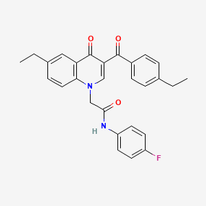 molecular formula C28H25FN2O3 B2653317 2-(6-ethyl-3-(4-ethylbenzoyl)-4-oxoquinolin-1(4H)-yl)-N-(4-fluorophenyl)acetamide CAS No. 895650-80-3