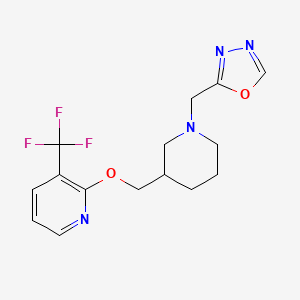 molecular formula C15H17F3N4O2 B2653319 2-[[3-[[3-(Trifluoromethyl)pyridin-2-yl]oxymethyl]piperidin-1-yl]methyl]-1,3,4-oxadiazole CAS No. 2380034-44-4