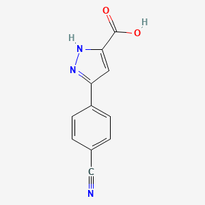 molecular formula C11H7N3O2 B2653322 5-(4-cyanophenyl)-1H-pyrazole-3-carboxylic acid CAS No. 934605-31-9