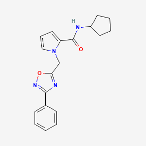 molecular formula C19H20N4O2 B2653324 N-cyclopentyl-1-((3-phenyl-1,2,4-oxadiazol-5-yl)methyl)-1H-pyrrole-2-carboxamide CAS No. 1396813-95-8