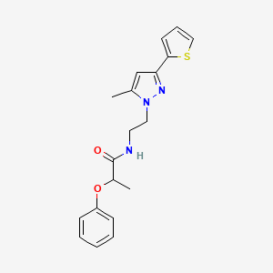 molecular formula C19H21N3O2S B2653328 N-(2-(5-甲基-3-(噻吩-2-基)-1H-吡唑-1-基)乙基)-2-苯氧基丙酰胺 CAS No. 2034506-09-5
