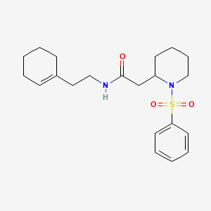 molecular formula C21H30N2O3S B2653329 N-(2-(环己-1-烯-1-基)乙基)-2-(1-(苯磺酰基)哌啶-2-基)乙酰胺 CAS No. 1021040-74-3