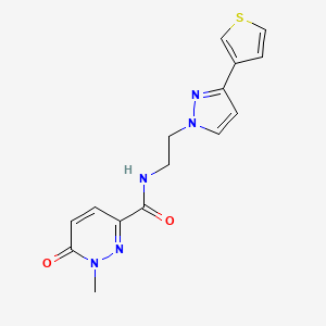 molecular formula C15H15N5O2S B2653334 1-methyl-6-oxo-N-(2-(3-(thiophen-3-yl)-1H-pyrazol-1-yl)ethyl)-1,6-dihydropyridazine-3-carboxamide CAS No. 2034633-95-7