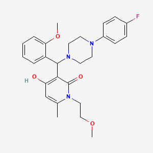 molecular formula C27H32FN3O4 B2653345 3-((4-(4-fluorophenyl)piperazin-1-yl)(2-methoxyphenyl)methyl)-4-hydroxy-1-(2-methoxyethyl)-6-methylpyridin-2(1H)-one CAS No. 897734-95-1