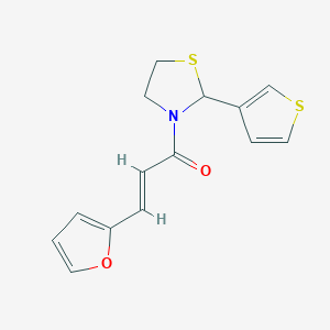 molecular formula C14H13NO2S2 B2653348 (E)-3-(furan-2-yl)-1-(2-(thiophen-3-yl)thiazolidin-3-yl)prop-2-en-1-one CAS No. 2035005-06-0