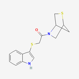 molecular formula C15H16N2OS2 B2653361 2-((1H-indol-3-yl)thio)-1-(2-thia-5-azabicyclo[2.2.1]heptan-5-yl)ethanone CAS No. 2034608-52-9