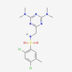 molecular formula C15H20Cl2N6O2S B2653364 N-((4,6-双(二甲氨基)-1,3,5-三嗪-2-基)甲基)-2,4-二氯-5-甲基苯磺酰胺 CAS No. 2034419-29-7