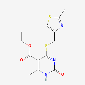 molecular formula C13H15N3O3S2 B2653372 Ethyl 6-methyl-4-(((2-methylthiazol-4-yl)methyl)thio)-2-oxo-1,2-dihydropyrimidine-5-carboxylate CAS No. 1203330-51-1