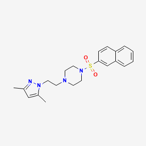 molecular formula C21H26N4O2S B2653377 1-(2-(3,5-二甲基-1H-吡唑-1-基)乙基)-4-(萘-2-磺酰基)哌嗪 CAS No. 1396716-74-7