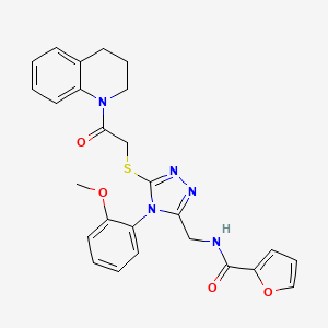 molecular formula C26H25N5O4S B2653381 N-[[5-[2-(3,4-dihydro-2H-quinolin-1-yl)-2-oxoethyl]sulfanyl-4-(2-methoxyphenyl)-1,2,4-triazol-3-yl]methyl]furan-2-carboxamide CAS No. 309969-68-4