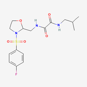 molecular formula C16H22FN3O5S B2653387 N1-((3-((4-fluorophenyl)sulfonyl)oxazolidin-2-yl)methyl)-N2-isobutyloxalamide CAS No. 868983-11-3