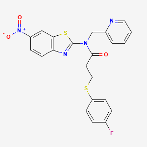 molecular formula C22H17FN4O3S2 B2653409 3-((4-fluorophenyl)thio)-N-(6-nitrobenzo[d]thiazol-2-yl)-N-(pyridin-2-ylmethyl)propanamide CAS No. 886900-14-7