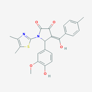 molecular formula C24H22N2O5S B265342 1-(4,5-dimethyl-1,3-thiazol-2-yl)-3-hydroxy-5-(4-hydroxy-3-methoxyphenyl)-4-(4-methylbenzoyl)-1,5-dihydro-2H-pyrrol-2-one 
