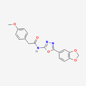 molecular formula C18H15N3O5 B2653427 N-(5-(benzo[d][1,3]dioxol-5-yl)-1,3,4-oxadiazol-2-yl)-2-(4-methoxyphenyl)acetamide CAS No. 922018-93-7