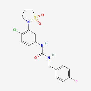 molecular formula C17H17ClFN3O3S B2653429 1-(4-Chloro-3-(1,1-dioxidoisothiazolidin-2-yl)phenyl)-3-(4-fluorobenzyl)urea CAS No. 1202990-83-7