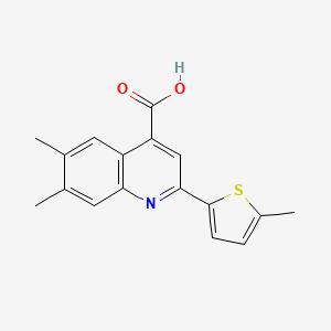 molecular formula C17H15NO2S B2653433 6,7-Dimethyl-2-(5-methylthiophen-2-YL)quinoline-4-carboxylic acid CAS No. 1061996-80-2