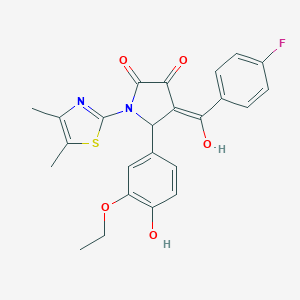 molecular formula C24H21FN2O5S B265345 1-(4,5-dimethyl-1,3-thiazol-2-yl)-5-(3-ethoxy-4-hydroxyphenyl)-4-(4-fluorobenzoyl)-3-hydroxy-1,5-dihydro-2H-pyrrol-2-one 