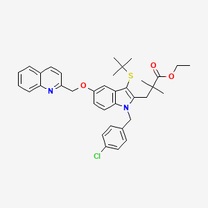 molecular formula C36H39ClN2O3S B2653454 Ethyl 3-(3-(tert-butylthio)-1-(4-chlorobenzyl)-5-(quinolin-2-ylmethoxy)-1H-indol-2-yl)-2,2-dimethylpropanoate CAS No. 189239-02-9