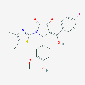 molecular formula C23H19FN2O5S B265346 1-(4,5-dimethyl-1,3-thiazol-2-yl)-4-(4-fluorobenzoyl)-3-hydroxy-5-(4-hydroxy-3-methoxyphenyl)-1,5-dihydro-2H-pyrrol-2-one 